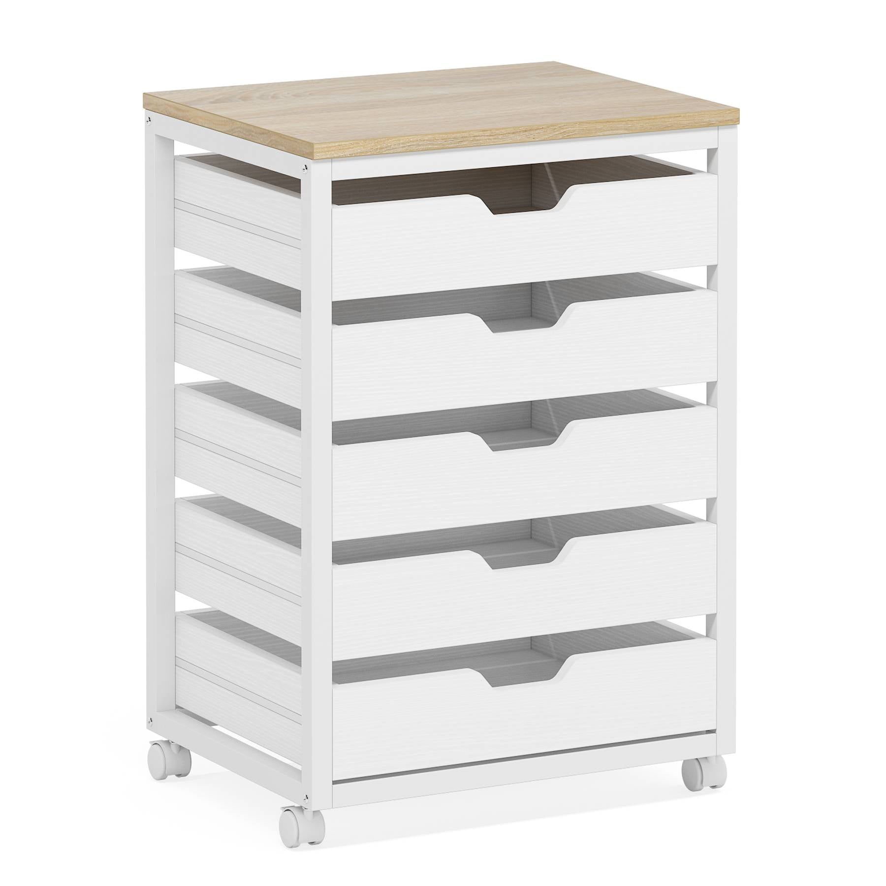 5/7 Drawer Chest, Wood Storage Dresser Cabinet with Wheels Tribesigns